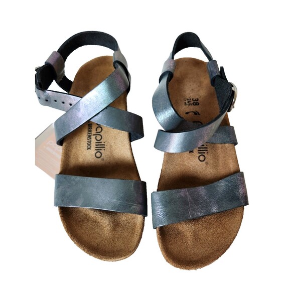 Papillio Birkenstock Sibyl Nubuck Wedge Sandals 38 US 7.5-8 Metallic Black - Picture 7 of 16